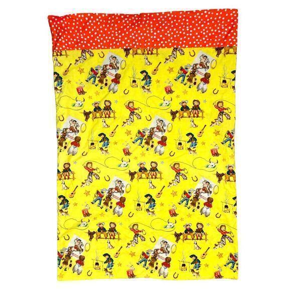 Vintage Western Rodeo Cowboy Yellow Cotton Pillowcase Kids 80s 90s - Picture 2 of 8